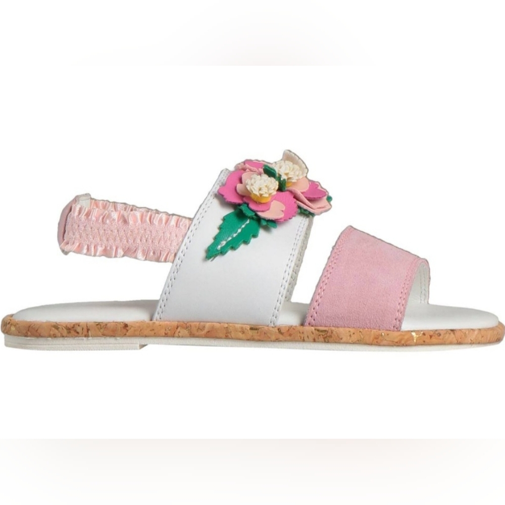 NWT Hogan Girls Pink White Leather Floral Sandals Size US 3 EU 34